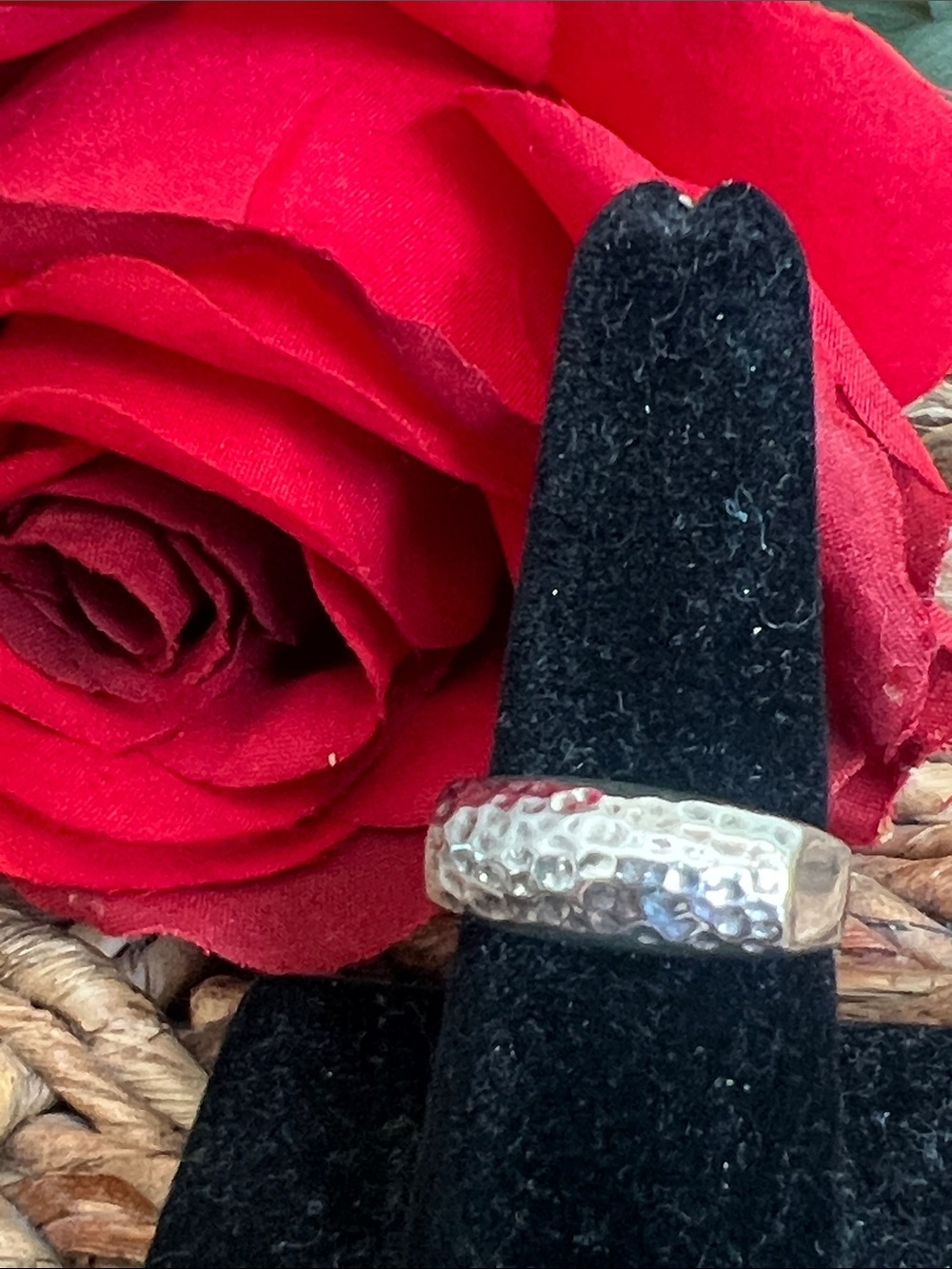 Sterling Silver Hammered Textured Band Ring - Silver